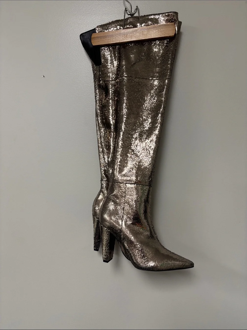 Vince Camuto Metallic Silver Over-the-Knee Pointed-Toe Boots